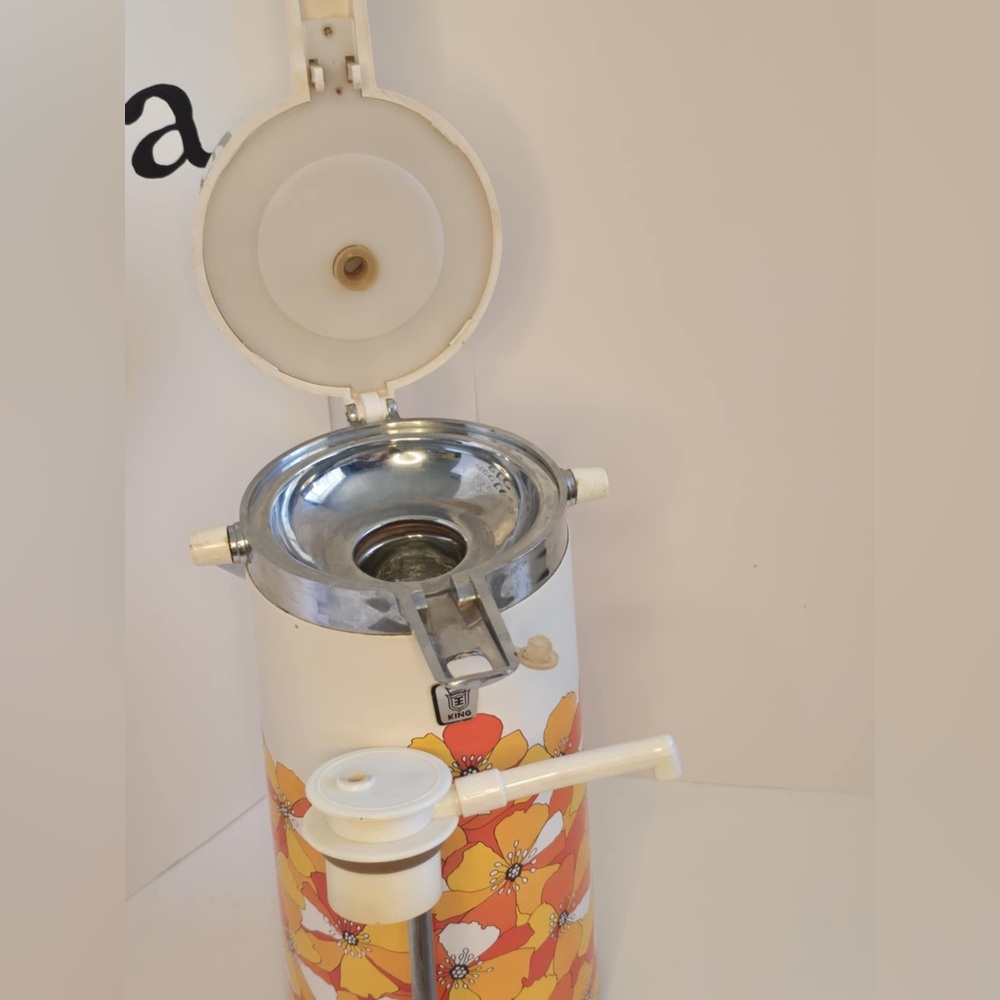 Vintage 70s King Air Pot Floral Pump Vacuum Dispenser Hot Cold Coffee  EUC MCM - Picture 5 of 6